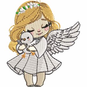 Archivo de Bordado – Niña Ángel con Paloma (4 tamaños)