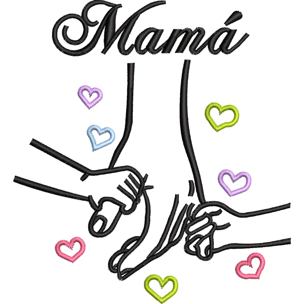 Diseño de Bordado “Mamá con Manos y Corazones” – 6 Tamaños