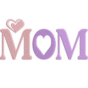 Diseño de Bordado “MOM con Corazón”, 5 tamaños