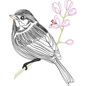 Archivo de bordado pajarito2 en rama 3 tamaños | Diseño lineal sin relleno descarga digital
