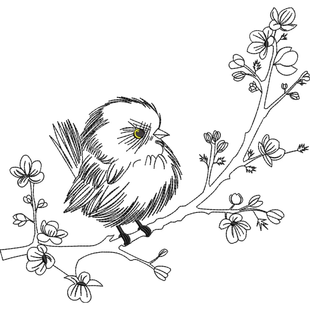 Archivo de bordado pajarito en rama 3 tamaños | Diseño lineal sin relleno descarga digital