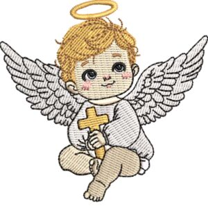 Archivo de Bordado – Niño Ángel con Cruz (4 tamaños)