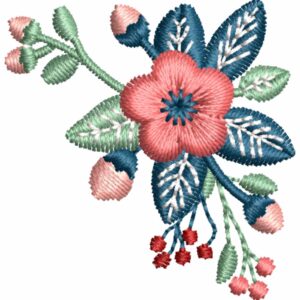 Matriz de Bordado Flor Esquina con Hojas, 9 Tamaños, Diseño Floral Decorativo, Descarga Instantánea