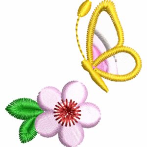 Matriz de Bordado Mariposa sobre Flor, 6 Tamaños, Diseño Floral Elegante, Descarga Instantánea