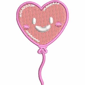 Matriz de Bordado Globo Corazón Sonriente Rosado, 4 Tamaños, Diseño Kawaii, Descarga Instantánea