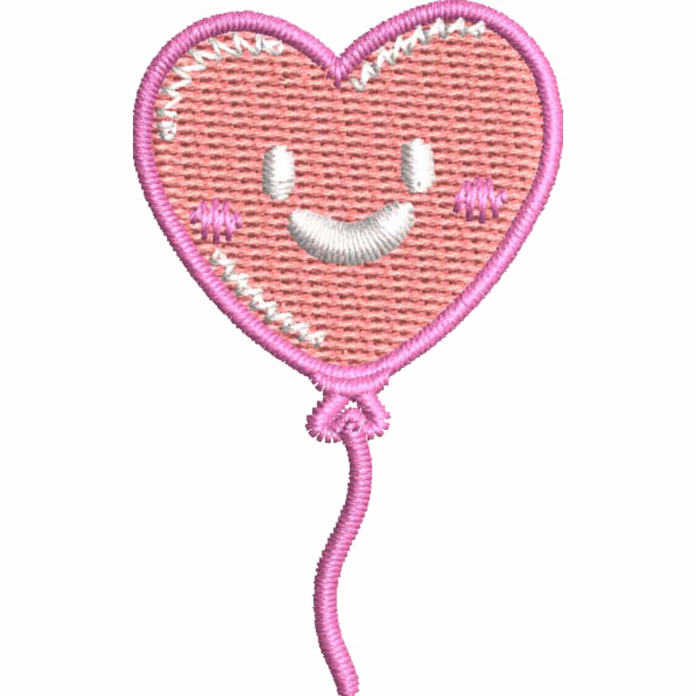 Matriz de Bordado Globo Corazón Sonriente Rosado, 4 Tamaños, Diseño Kawaii, Descarga Instantánea
