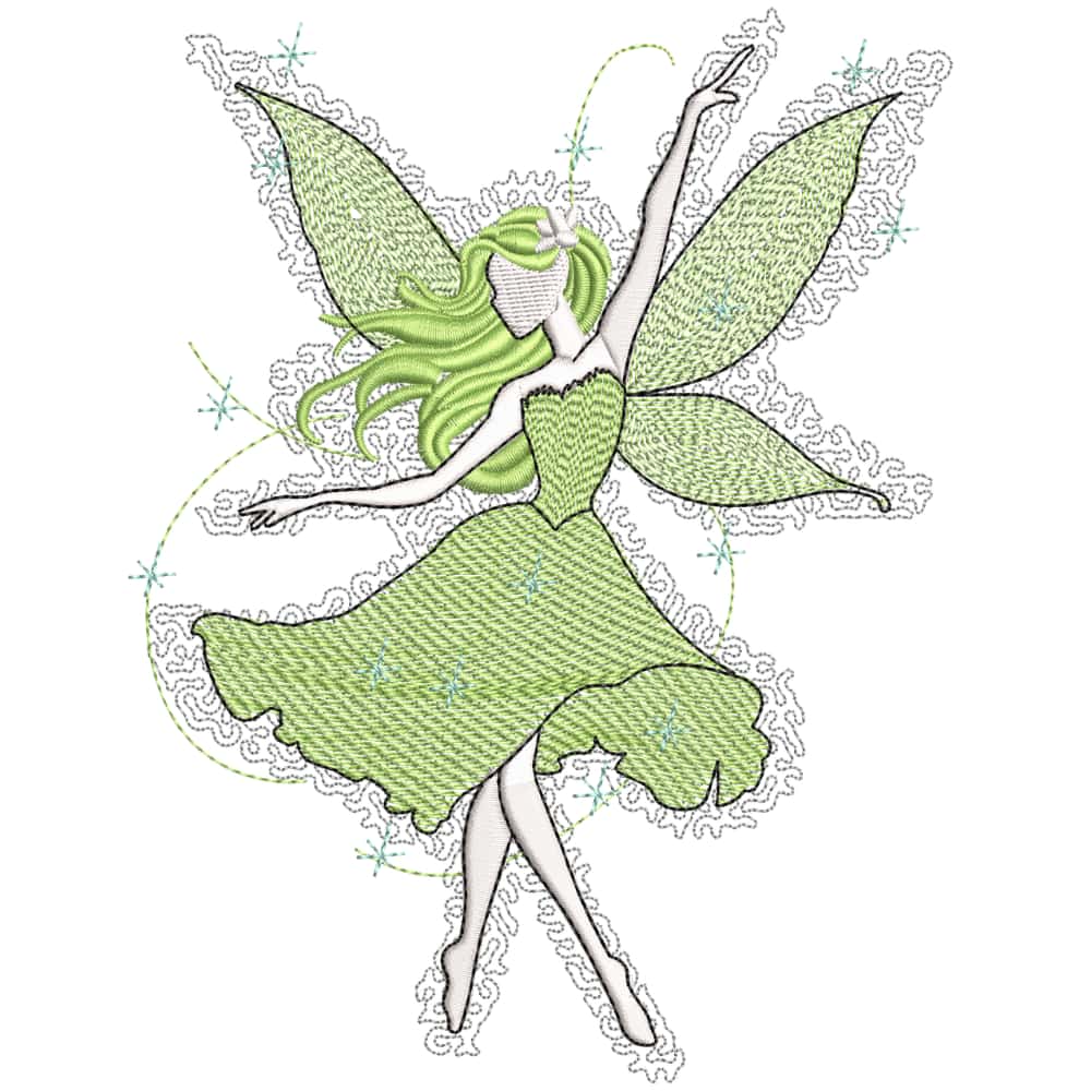 Matriz de Bordado Hada Bailando 5 Tamaños, Diseño de Bordado Fantasía, Descarga Instantánea