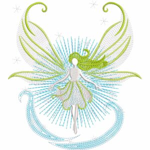 Matriz de Bordado Hada Mística Abriendo sus Alas, 5 Tamaños, Diseño Fantasía, Descarga Instantánea