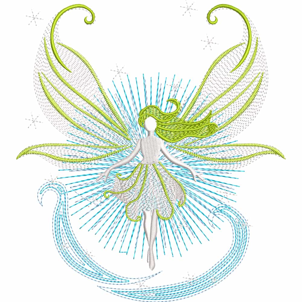 Matriz de Bordado Hada Mística Abriendo sus Alas, 5 Tamaños, Diseño Fantasía, Descarga Instantánea