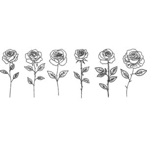 Matriz de Bordado 6 Rosas Minimalistas Punto Corrido, Diseño Floral Monocromático