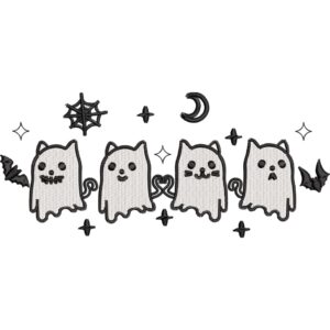 Matriz de Bordado Gatitos Fantasma Halloween Kawaii, Diseño Cute