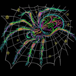 Matriz de Bordado Araña Fluorescente 7 Tamaños, Diseño Neon para Telas Oscuras, Descarga Instantánea