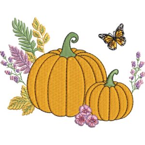 Matriz de Bordado Calabazas con Flores y Mariposas 9 Tamaños, Diseño Otoñal Descarga Instantánea