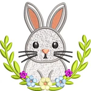 Archivo de Bordado Conejito Floral Adorable – Diseño Tierno y Delicado