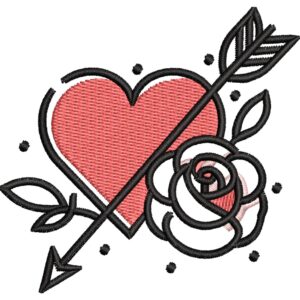 Matriz de Bordado Corazón con Flecha y Rosa Minimalista, 5 TamañosDiseño Romántico, Descarga Instantánea