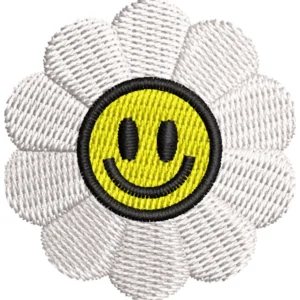 Matriz de Bordado Flor Feliz de Pétalos Blancos, 3 Tamaños, Diseño Kawaii, Descarga Instantánea