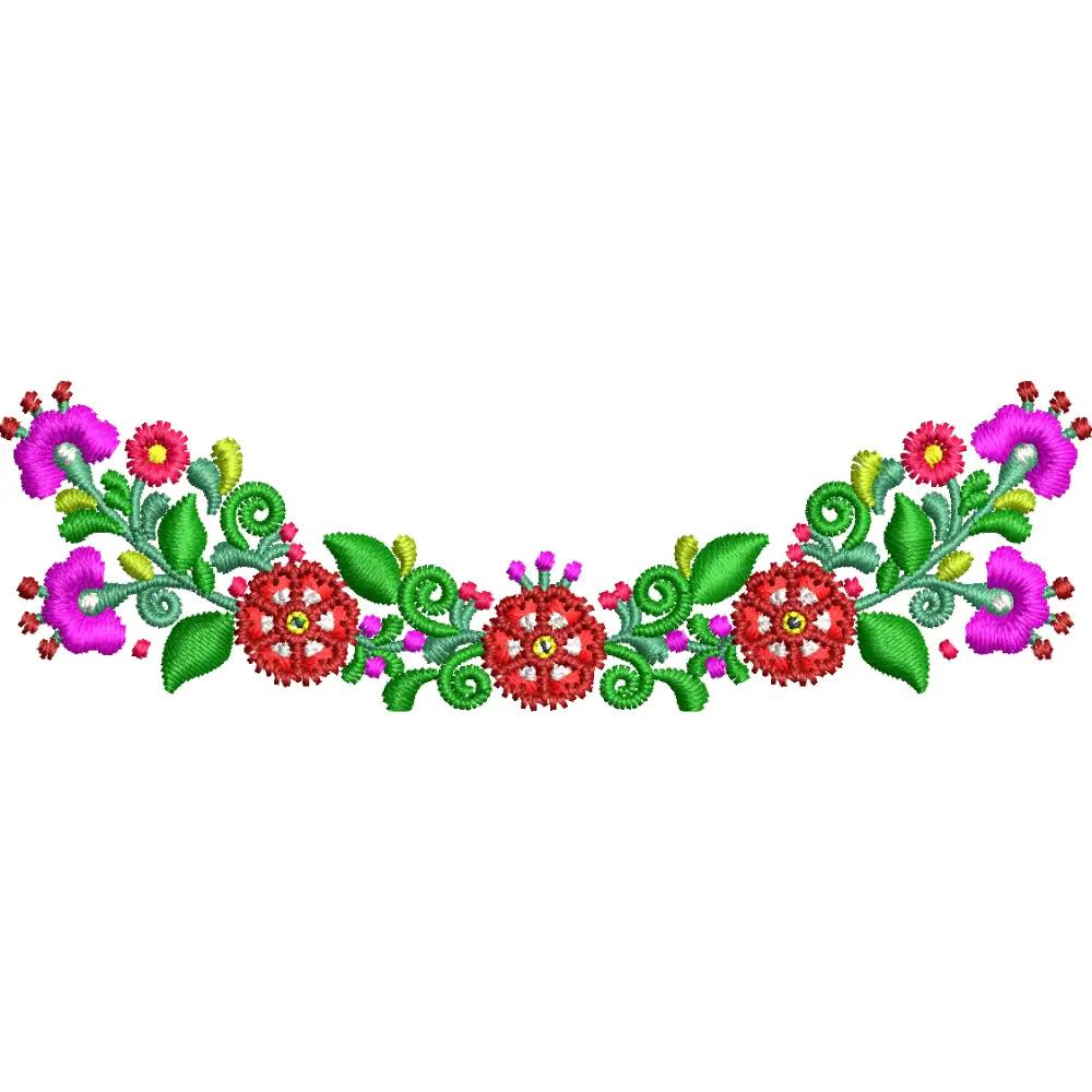 Matriz de Bordado Conjunto Floral en Curva, 4 Tamaños, Diseño Elegante, Descarga Instantánea