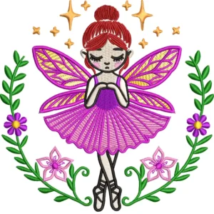 ✨ Hada Floral Mágica – Matriz de Bordado Infantil con Flores y Estrellas