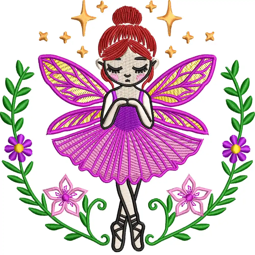 ✨ Hada Floral Mágica – Matriz de Bordado Infantil con Flores y Estrellas