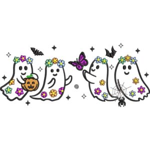 Fantasmás Florales con Mariposas,  Archivo de Bordado Digital