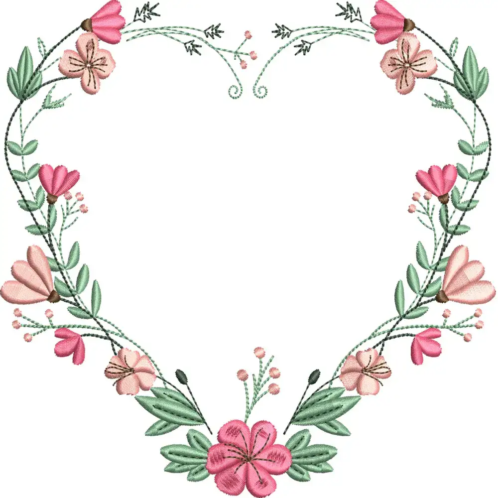 Marco Floral en Forma de Corazón – Archivo de Bordado Digital Elegante3