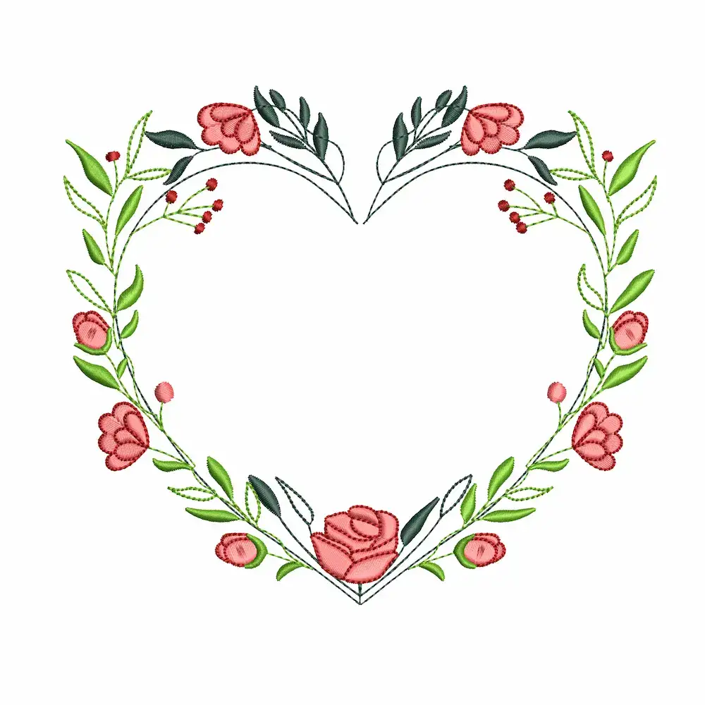Marco Floral en Forma de Corazón – Archivo de Bordado Digital Elegante2