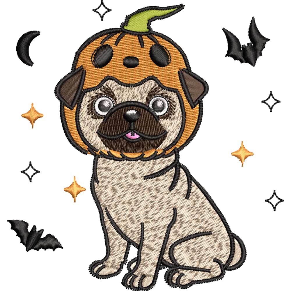 🐶🎃 Pug Halloween con Calabaza – Diseño de Bordado a Máquina Tierno y Decorativo ✨🧵