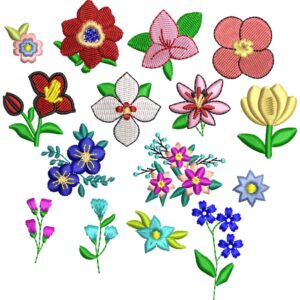 Pack Matrices de Bordado Flores Pequeñas, x15 Diseños, Mini Flores, Descarga Instantánea
