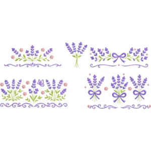 Pack de Matrices de Bordado Lavanda Floral, Diseños Elegantes en Varios Tamaños
