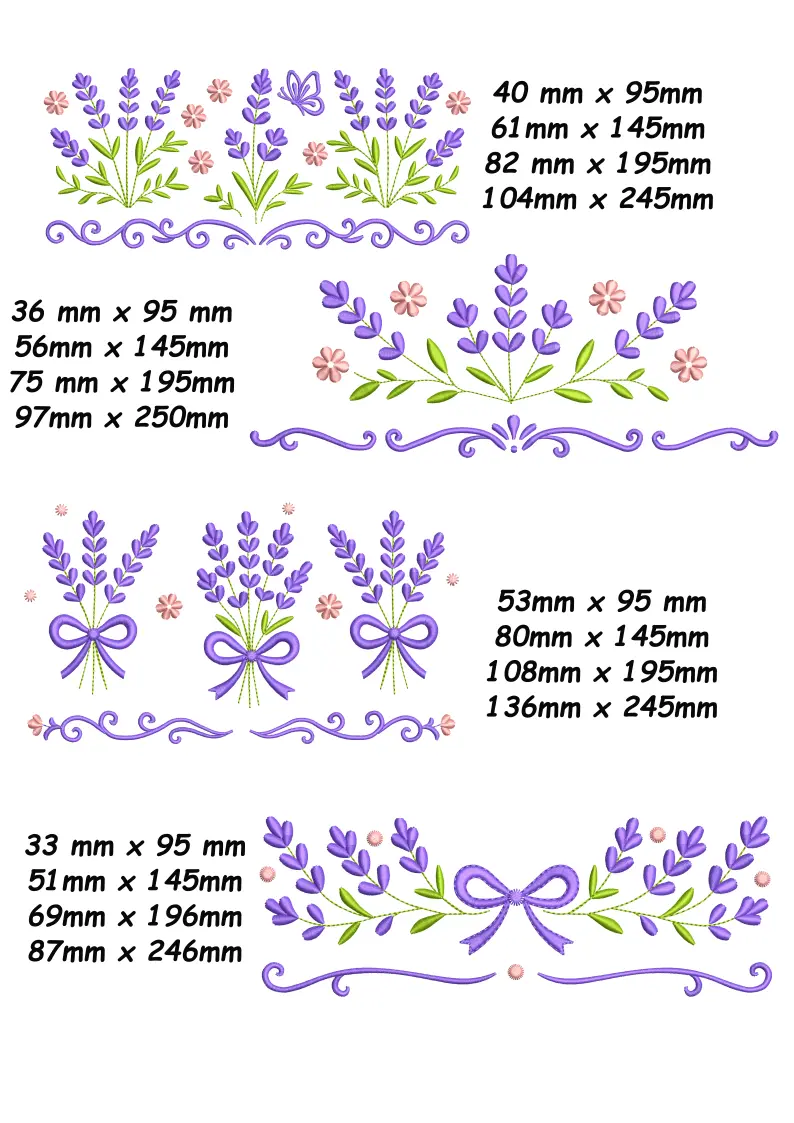 Pack de Matrices de Bordado Lavanda Floral, Diseños Elegantes en Varios Tamaños - Imagen 3