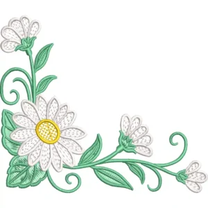 Matriz de bordado, Diseño Floral Esquinero de Margaritas para Bordado a Máquina , 7 Tamaños, Descarga Digital